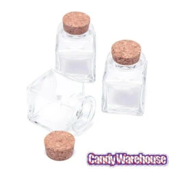 Mini Glass Favor Jars - 1.75-Ounce Square Jar With Cork Stopper: 12-Piece Set -Sweet Candy Planet mini glass favor jars 1 75 ounce square jar with cork stopper 12 piece set candy warehouse 5