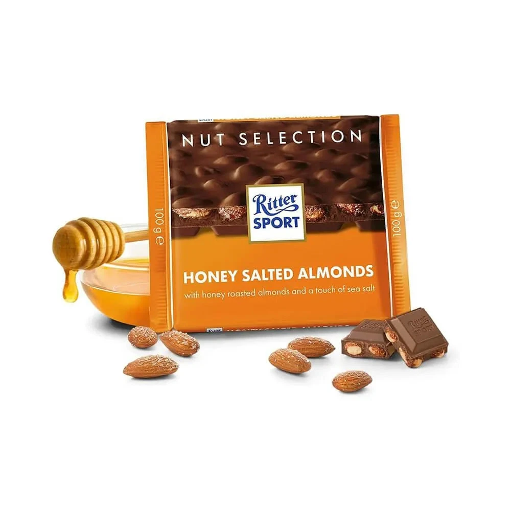 Ritter Sport Milk Chocolate Bars With Honey Salted Almonds: 11-Piece Box 1 Ritter Sport Milk Chocolate Bars With Honey Salted Almonds: 11-Piece Box