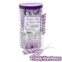 Tesla's Tiny Twist Pops - Grape: 48-Piece Jar -Sweet Candy Planet tesla s tiny twist pops grape 48 piece jar candy warehouse 7